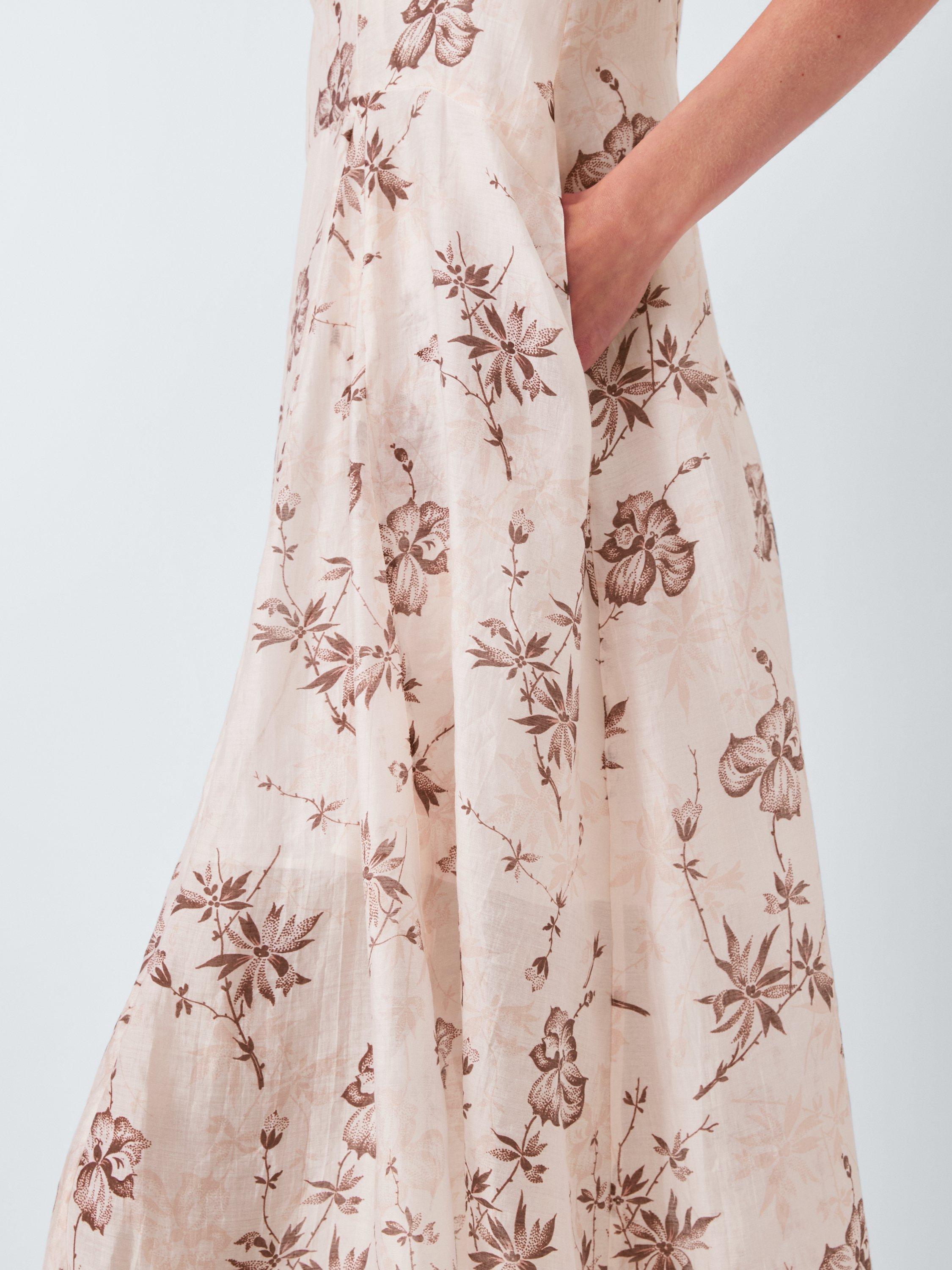 Product image 5 of 6, which shows John Lewis Sleeveless Sheer Floral Print Midi Dress, Pink, 8