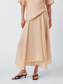 John Lewis Dip Hem Sheer Midi Skirt, Natural
