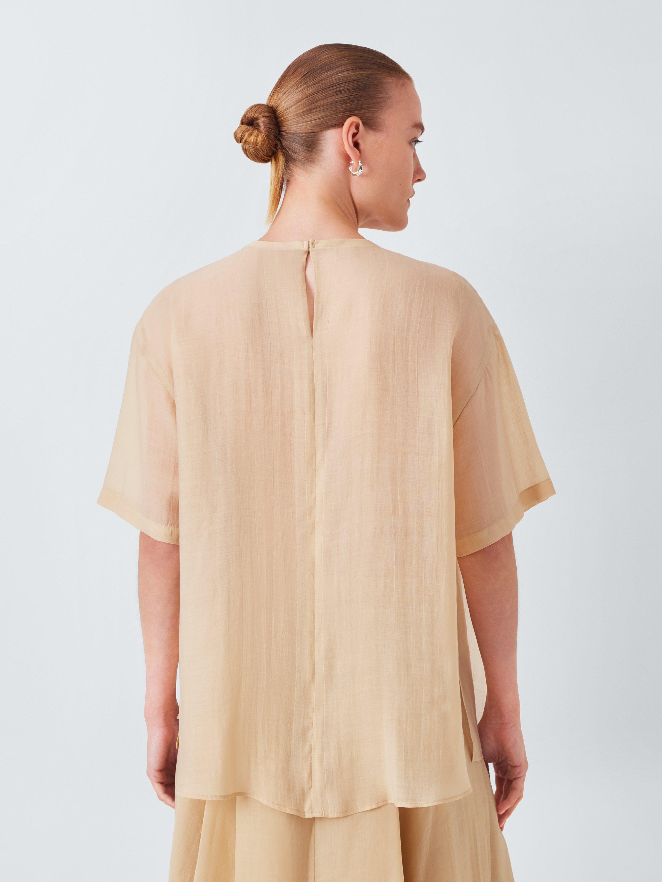 Product image 2 of 6, which shows John Lewis Short Sleeved Draped Sheer T-Shirt, Natural, 8