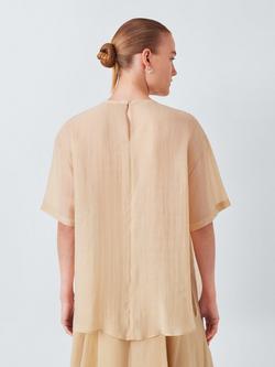 John Lewis Short Sleeved Draped Sheer T-Shirt, Natural - view 2, Natural