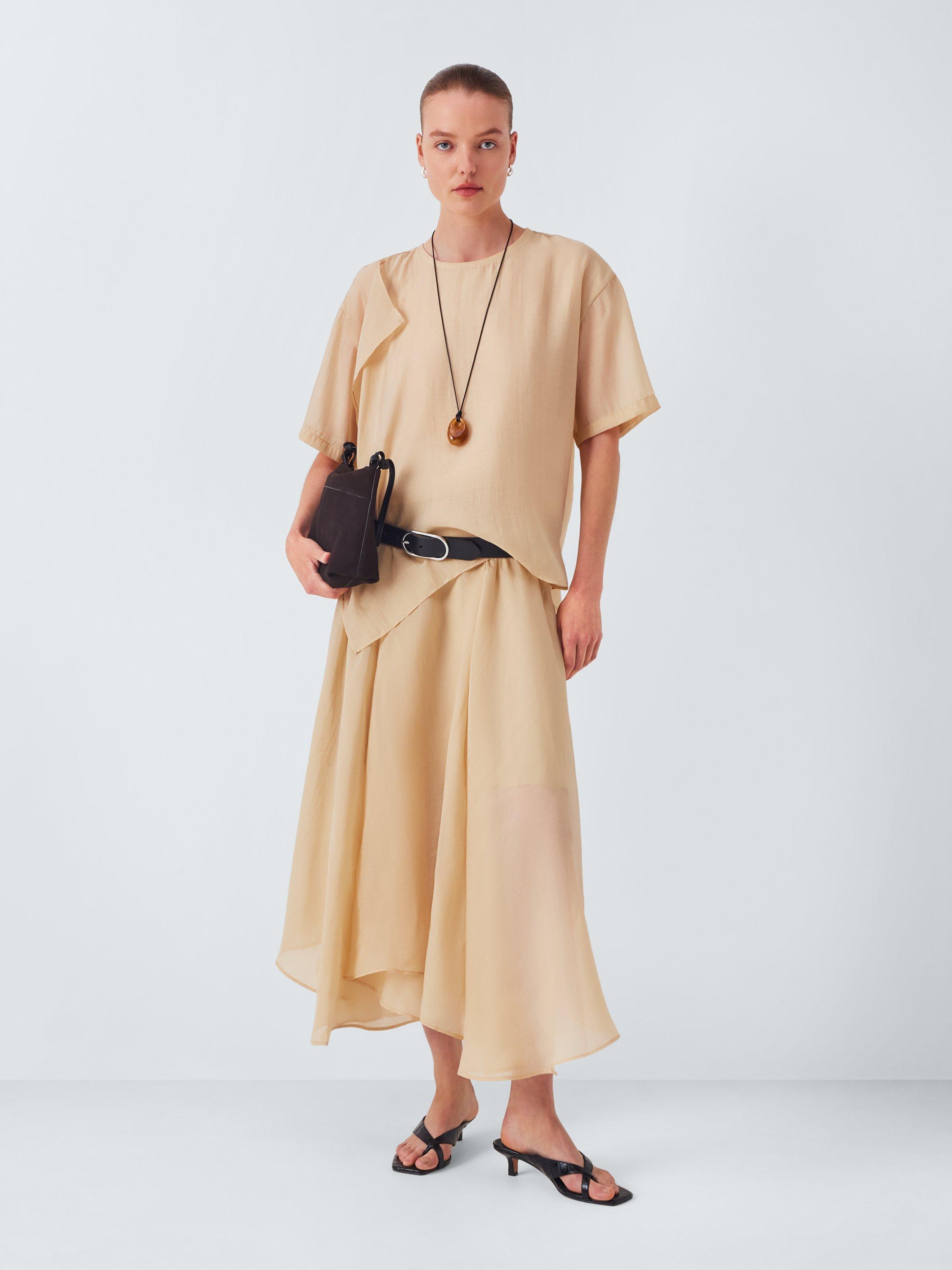 Product image 3 of 6, which shows John Lewis Short Sleeved Draped Sheer T-Shirt, Natural, 8