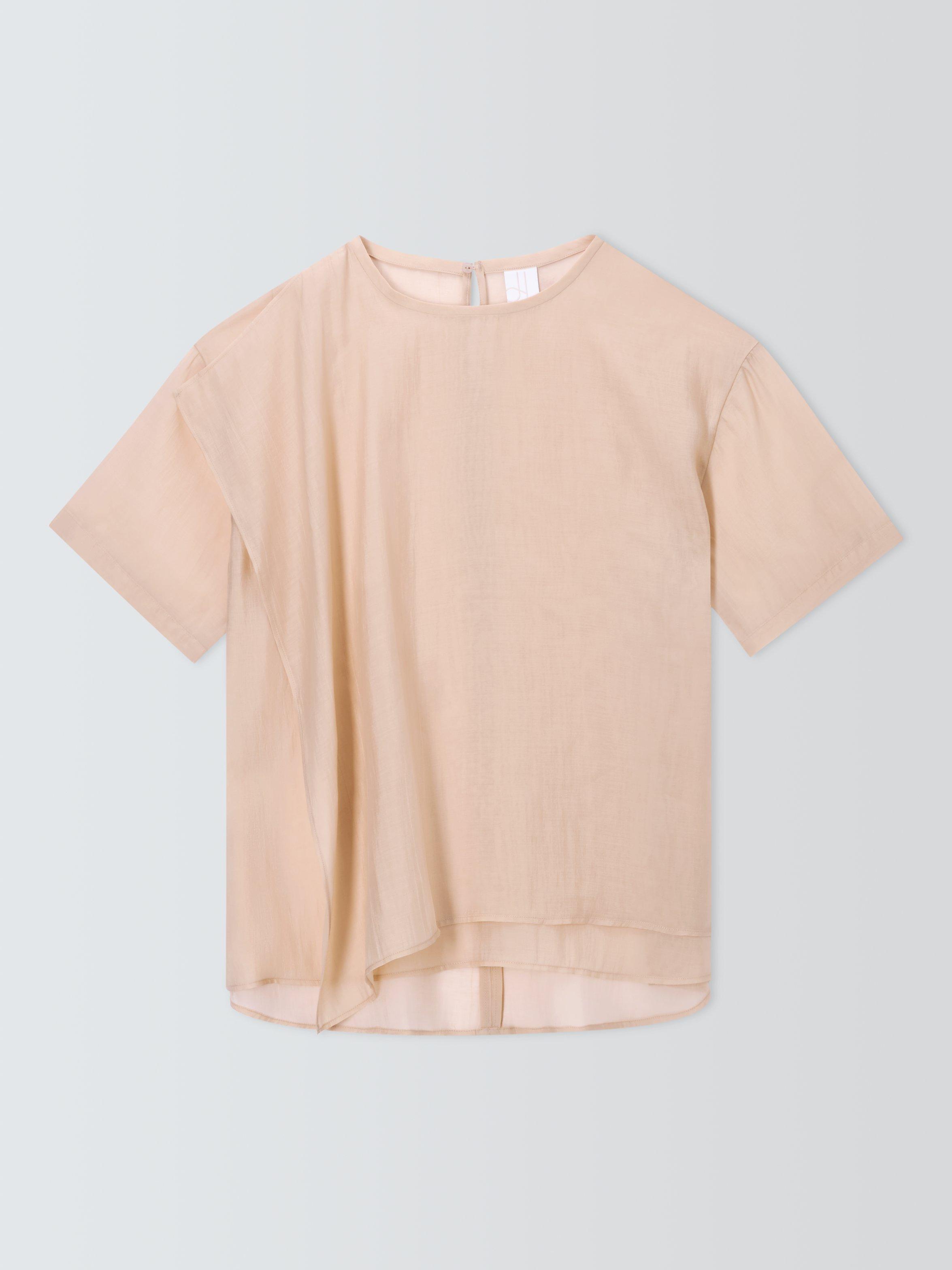 Product image 4 of 6, which shows John Lewis Short Sleeved Draped Sheer T-Shirt, Natural, 8