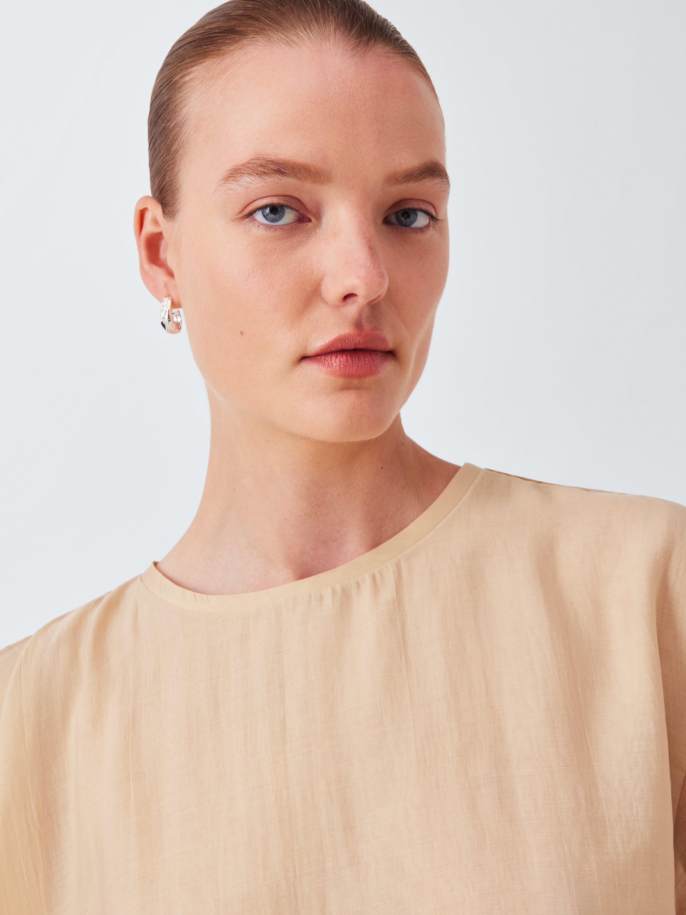 Product image 5 of 6, which shows John Lewis Short Sleeved Draped Sheer T-Shirt, Natural, 8