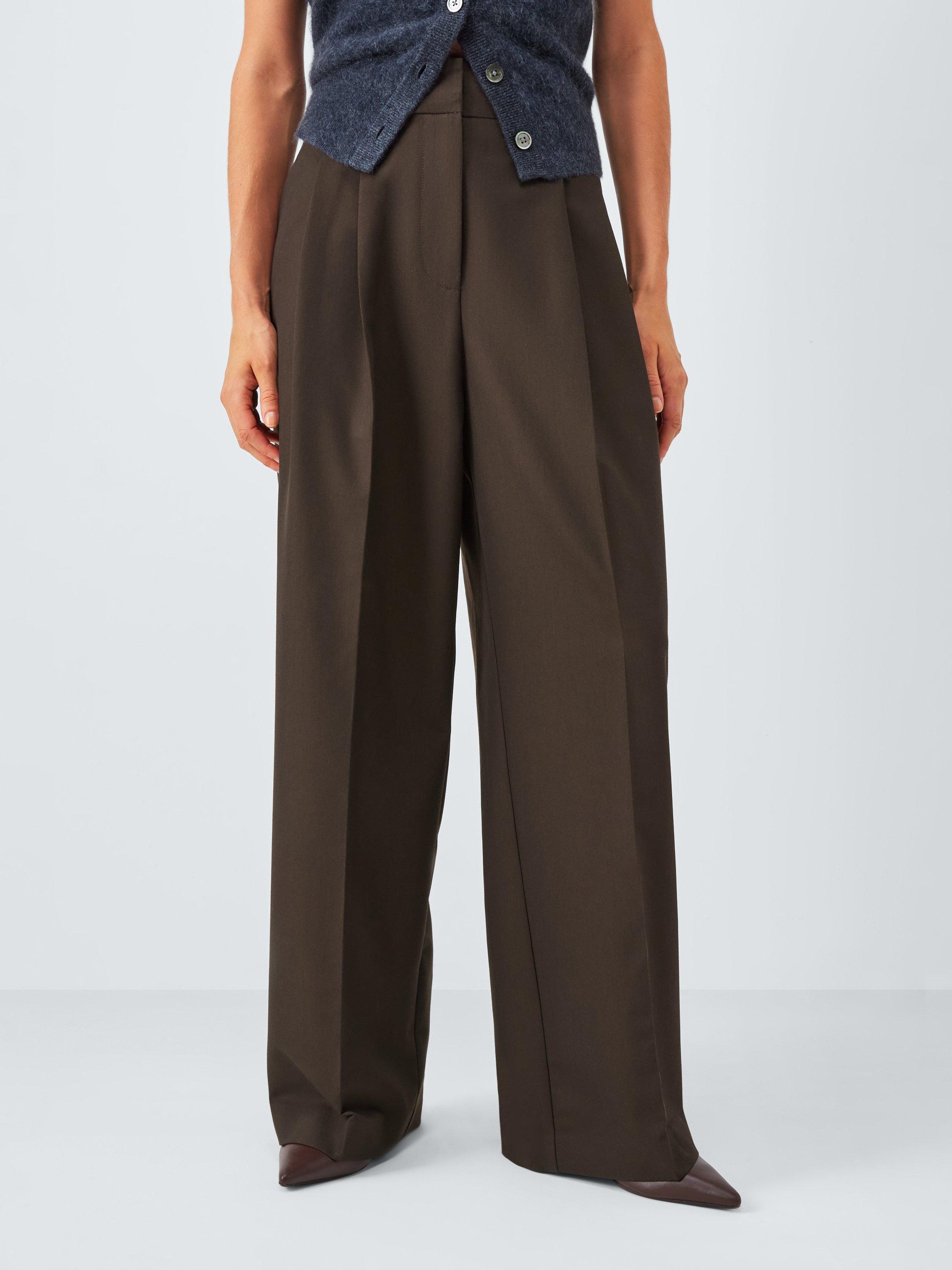 Product image 1 of 6, which shows John Lewis Pleat Wide Leg Trousers, Brown, 12
