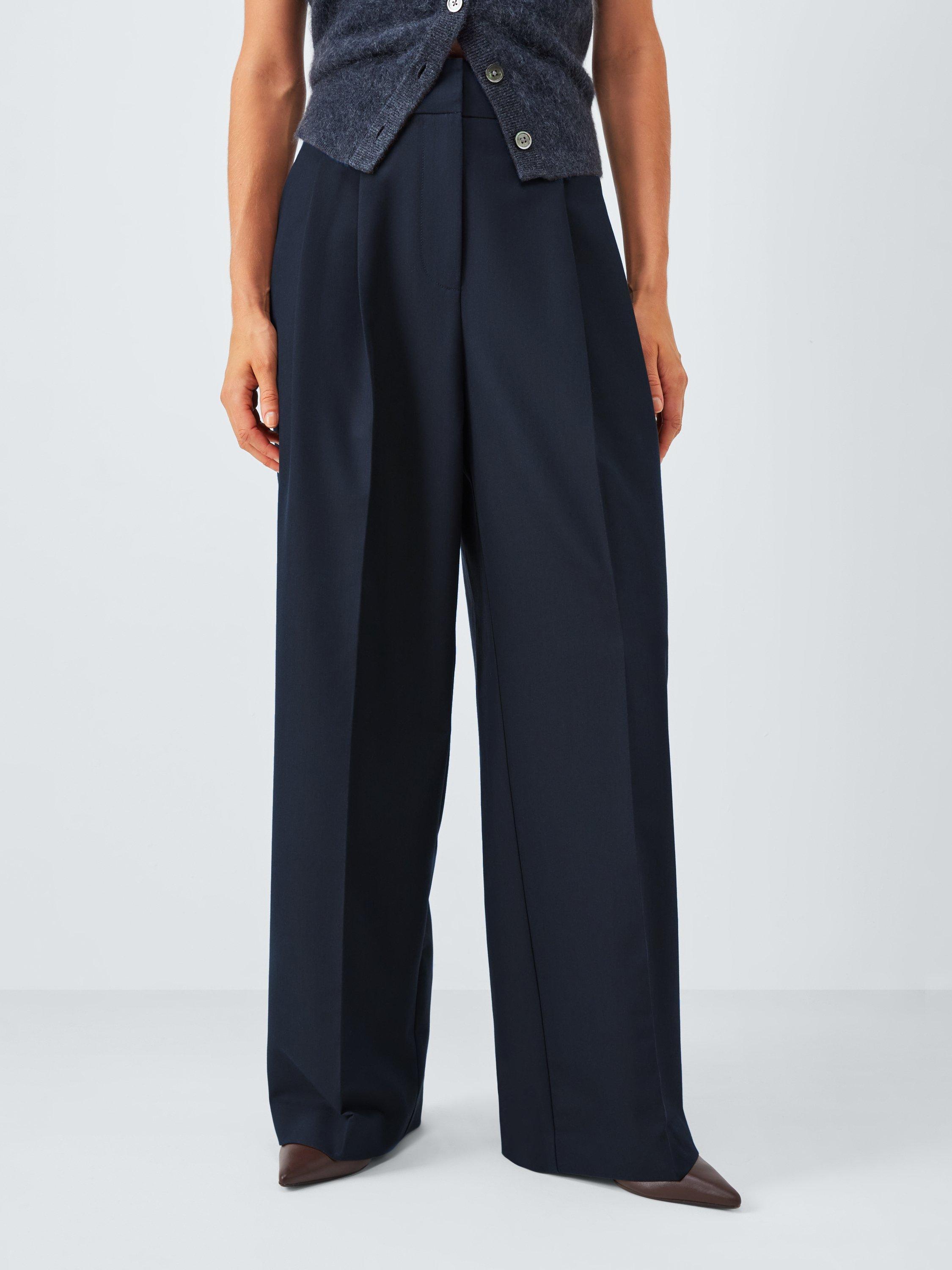 Product image 1 of 6, which shows John Lewis Pleat Wide Leg Trousers, Navy, 10