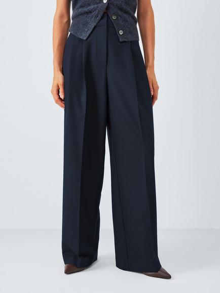 John Lewis Pleat Wide Leg Trousers, Navy