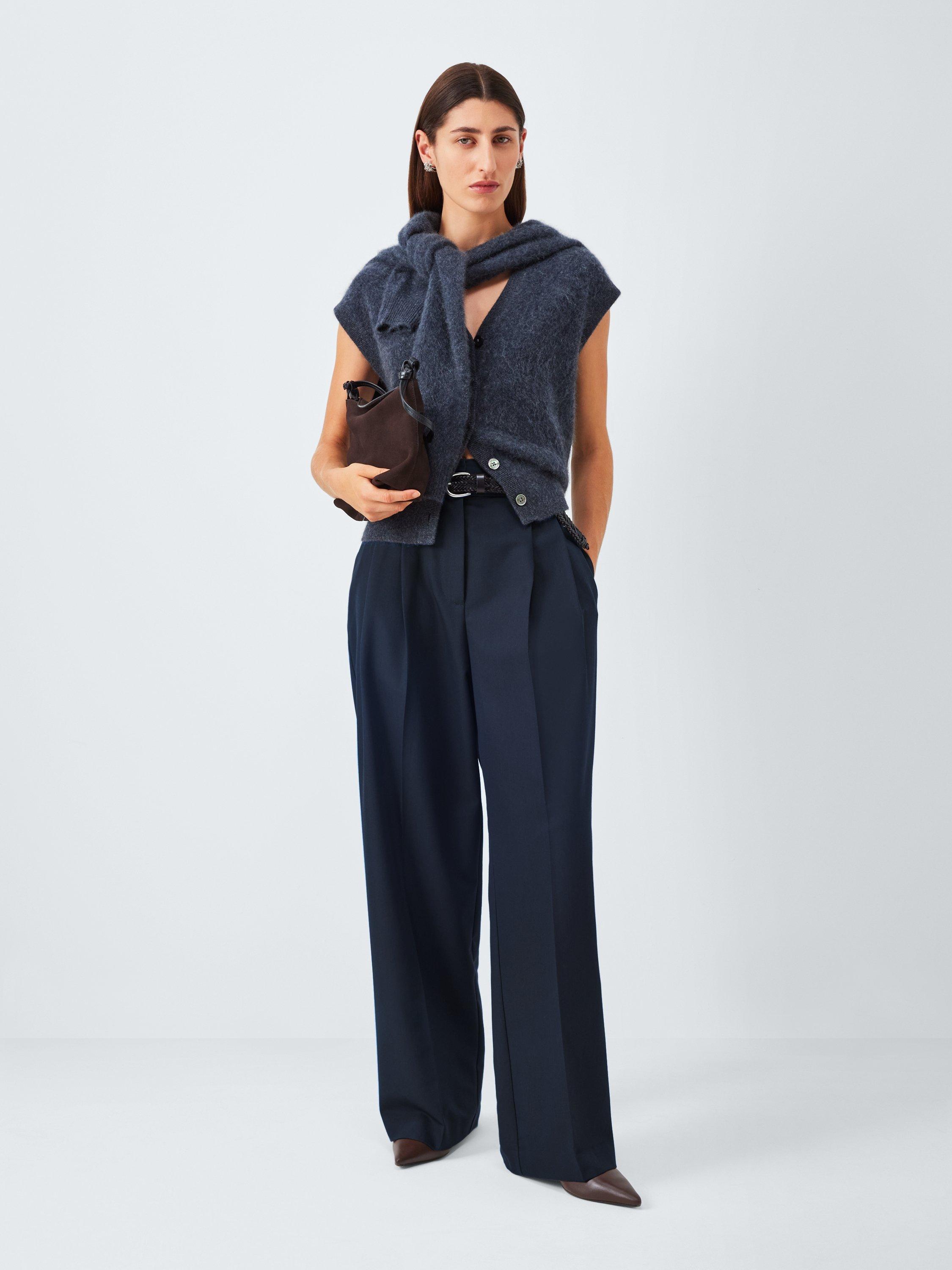Product image 3 of 6, which shows John Lewis Pleat Wide Leg Trousers, Navy, 10