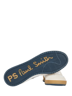 Paul Smith Lace Up Leather Trainers, White Navy - view 2, White Navy