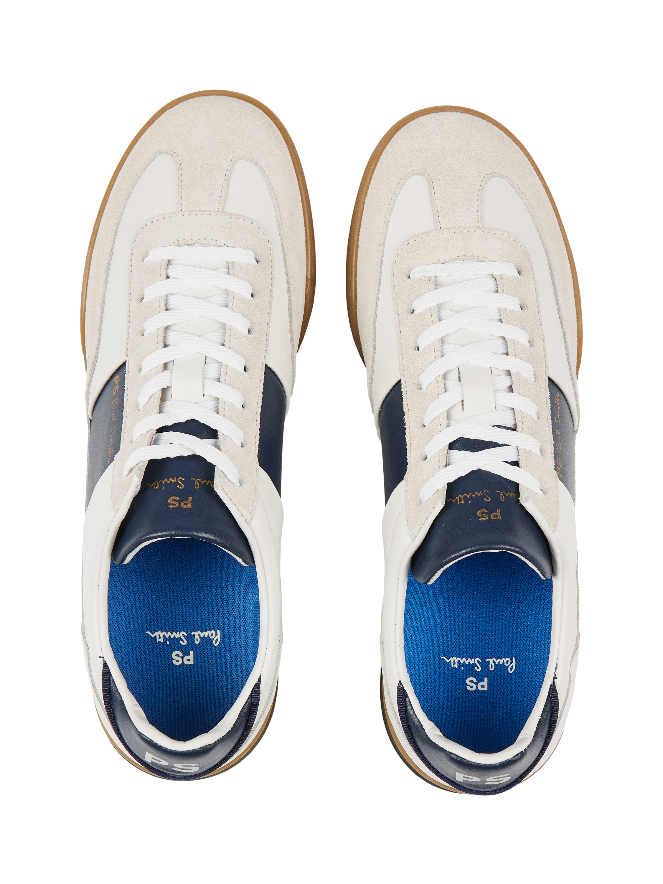 Product image 5 of 5, which shows Paul Smith Lace Up Leather Trainers, White Navy, 10