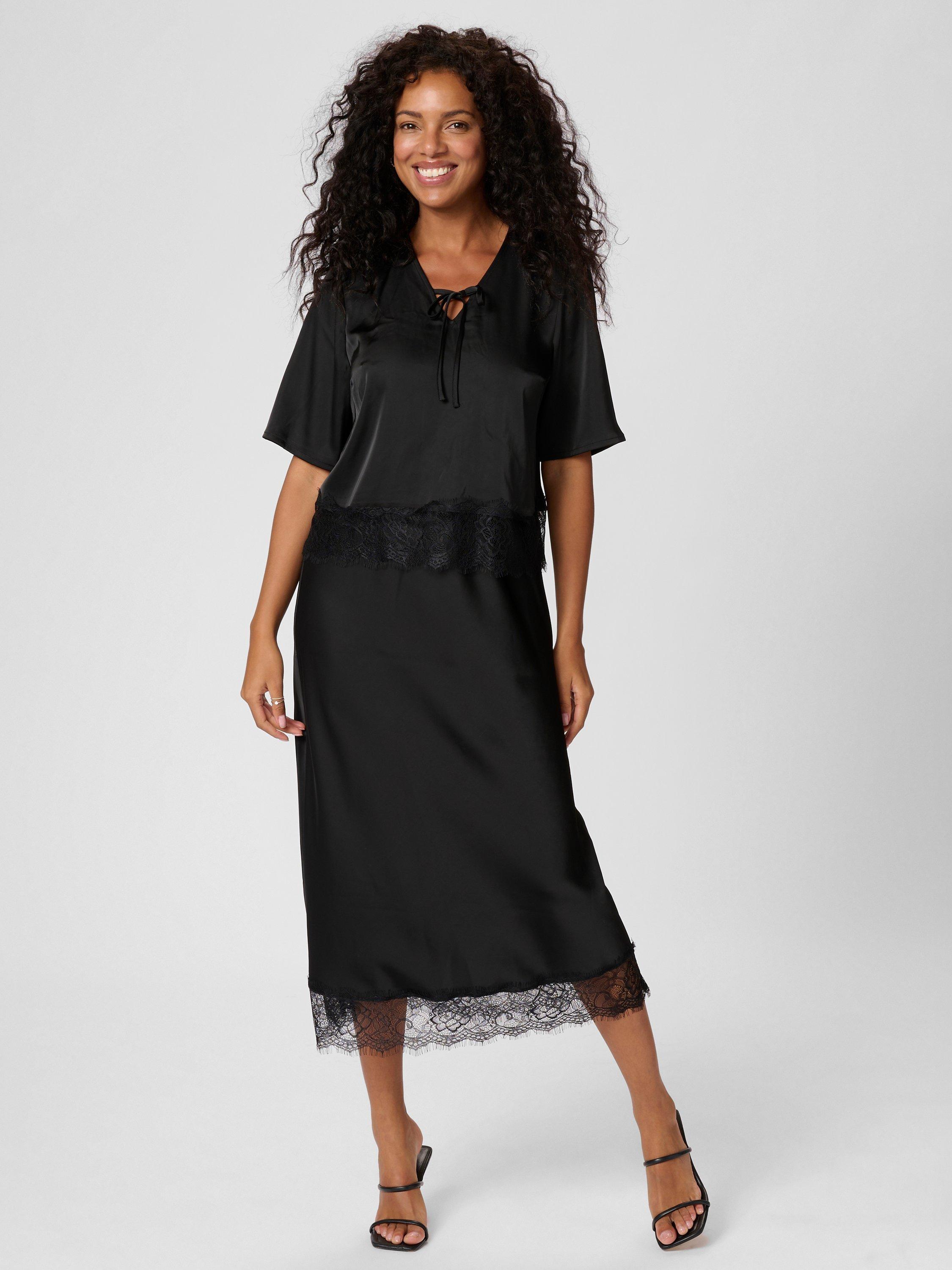 Product image 3 of 6, which shows KAFFE Hilda Lace Trim Blouse, Black, 16