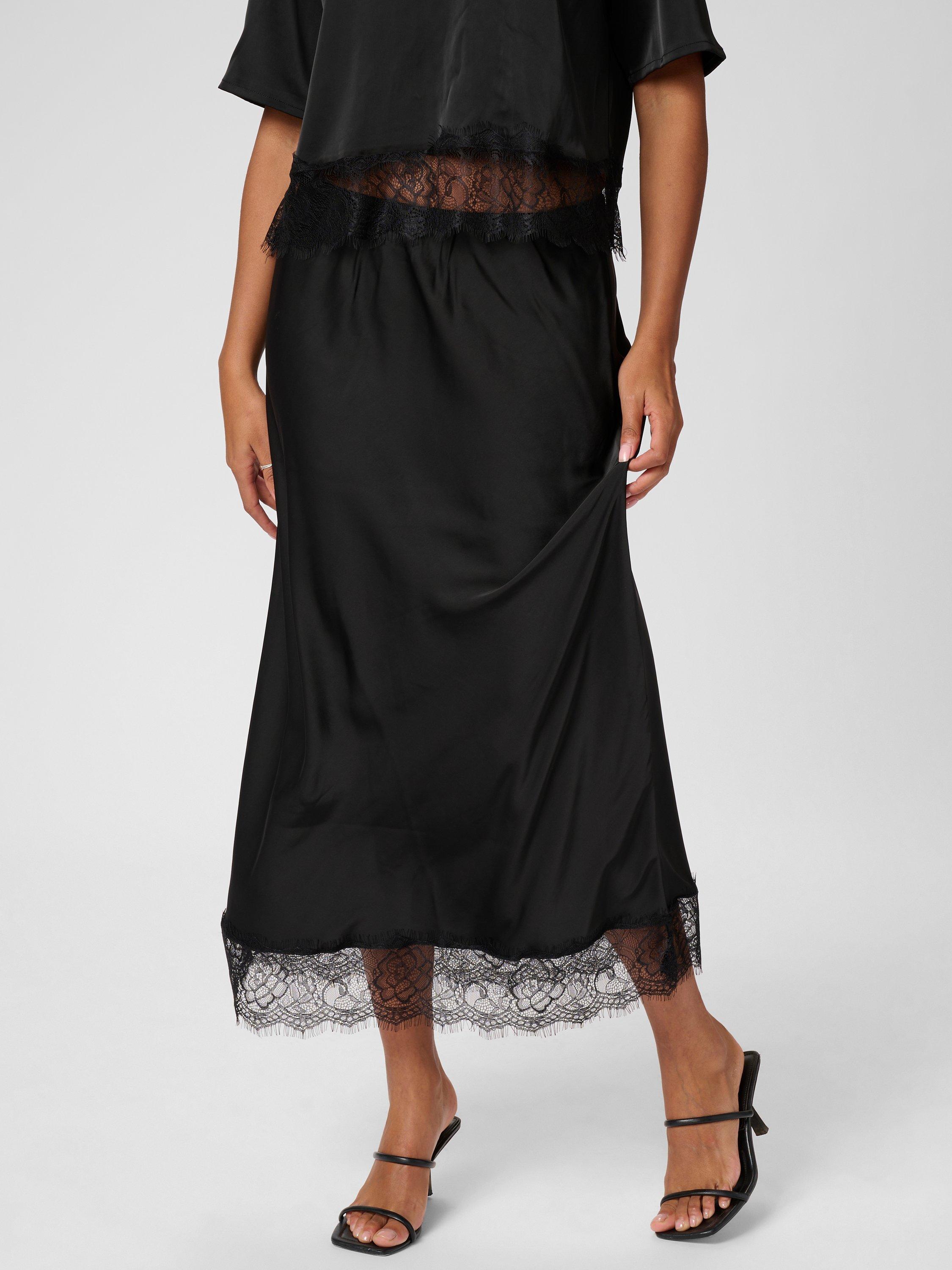 Product image 1 of 5, which shows KAFFE Hilda Lace Trim Midi Skirt, Black, 18