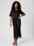 KAFFE Hilda Lace Trim Midi Skirt, Black