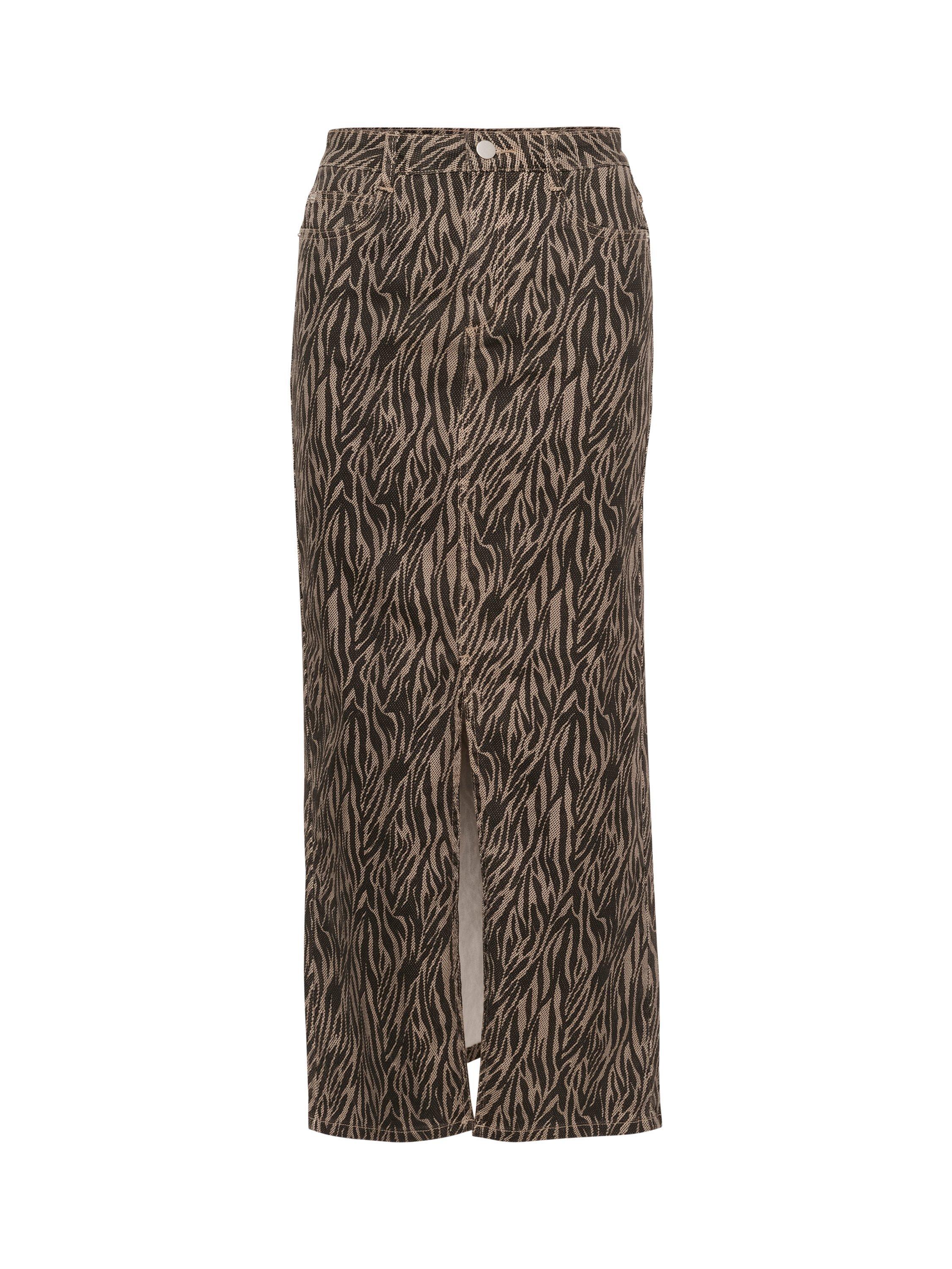 Product image 5 of 6, which shows KAFFE Leondra Denim Zebra Print Maxi Skirt, Beige/Multi, 18