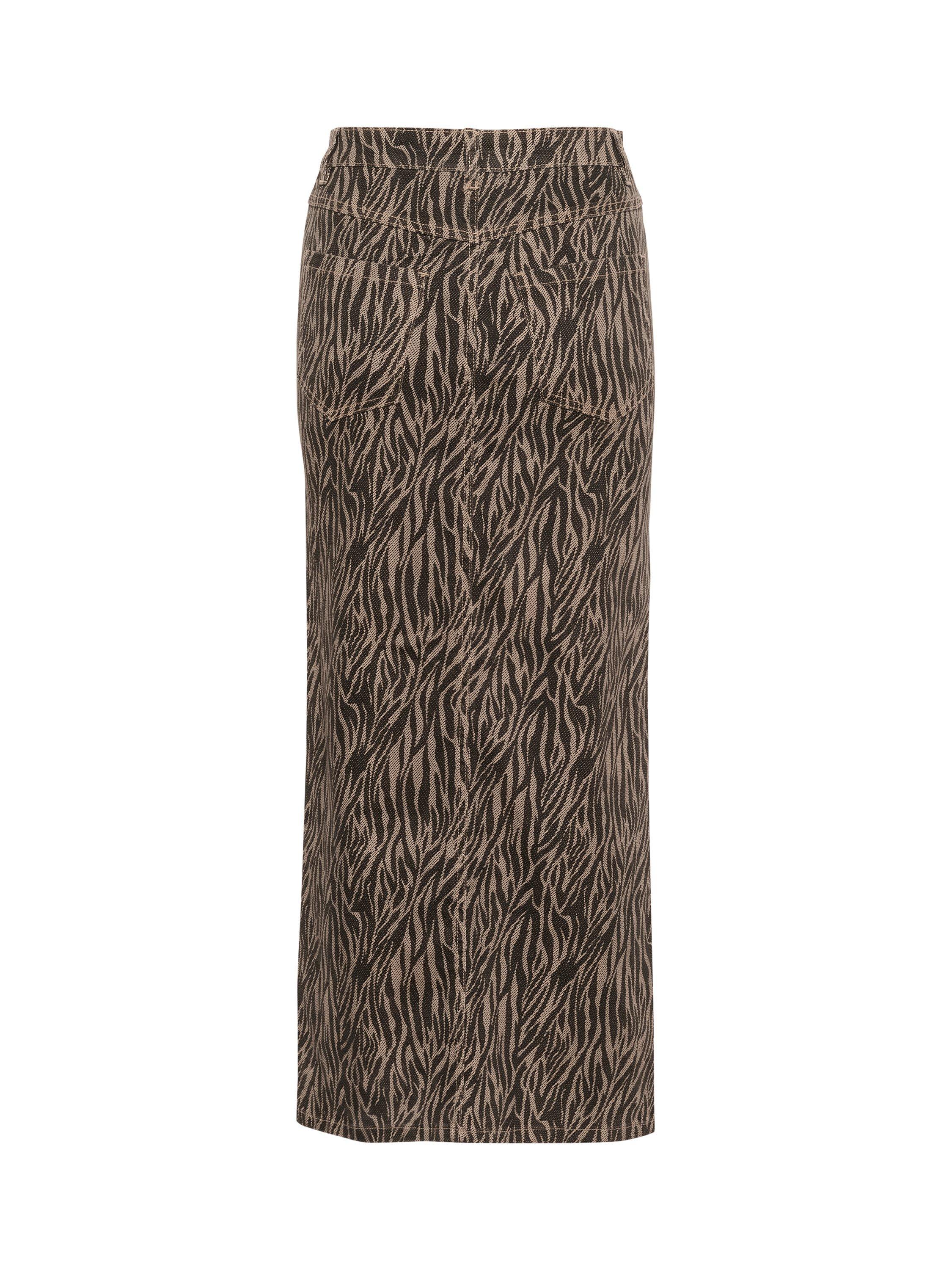 Product image 6 of 6, which shows KAFFE Leondra Denim Zebra Print Maxi Skirt, Beige/Multi, 18