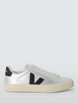 VEJA Campo Leather Trainers, Silver/Black, Silver/Black