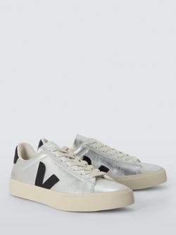 VEJA Campo Leather Trainers, Silver/Black - view 2, Silver/Black