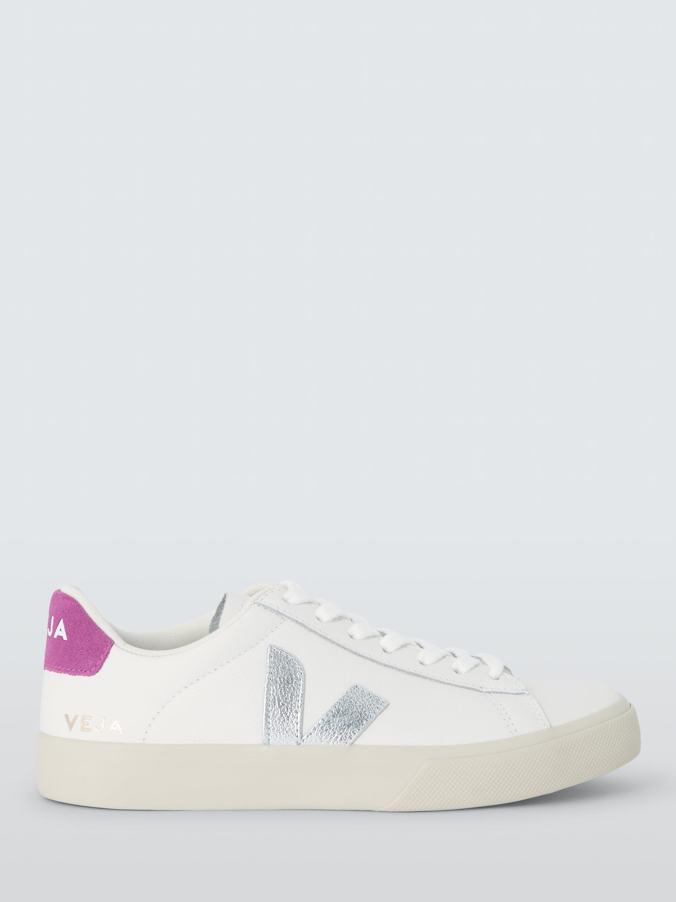 Product image 1 of 6, which shows VEJA Campo Leather Trainers, White/Silver/Vio, 4