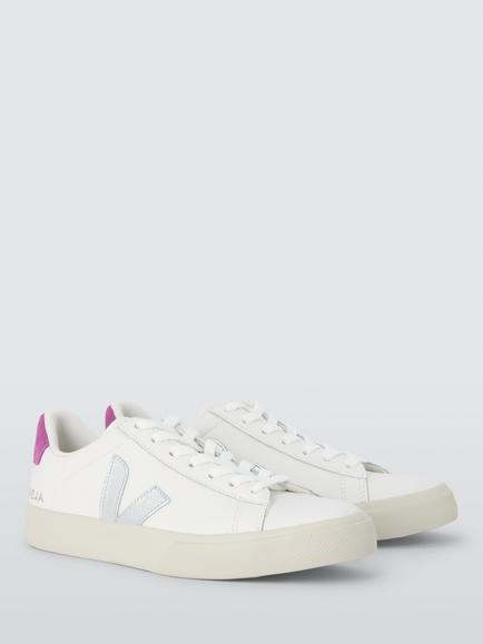 VEJA Campo Leather Trainers, White/Silver/Vio - view 2, White/Silver/Vio