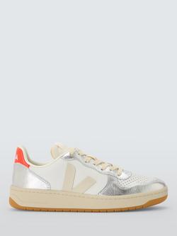 VEJA V-10 Leather Trainers, White/Silver, White/Silver