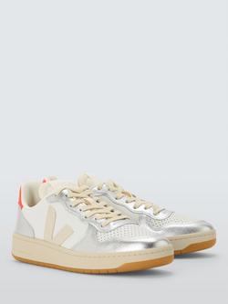 VEJA V-10 Leather Trainers, White/Silver - view 2, White/Silver