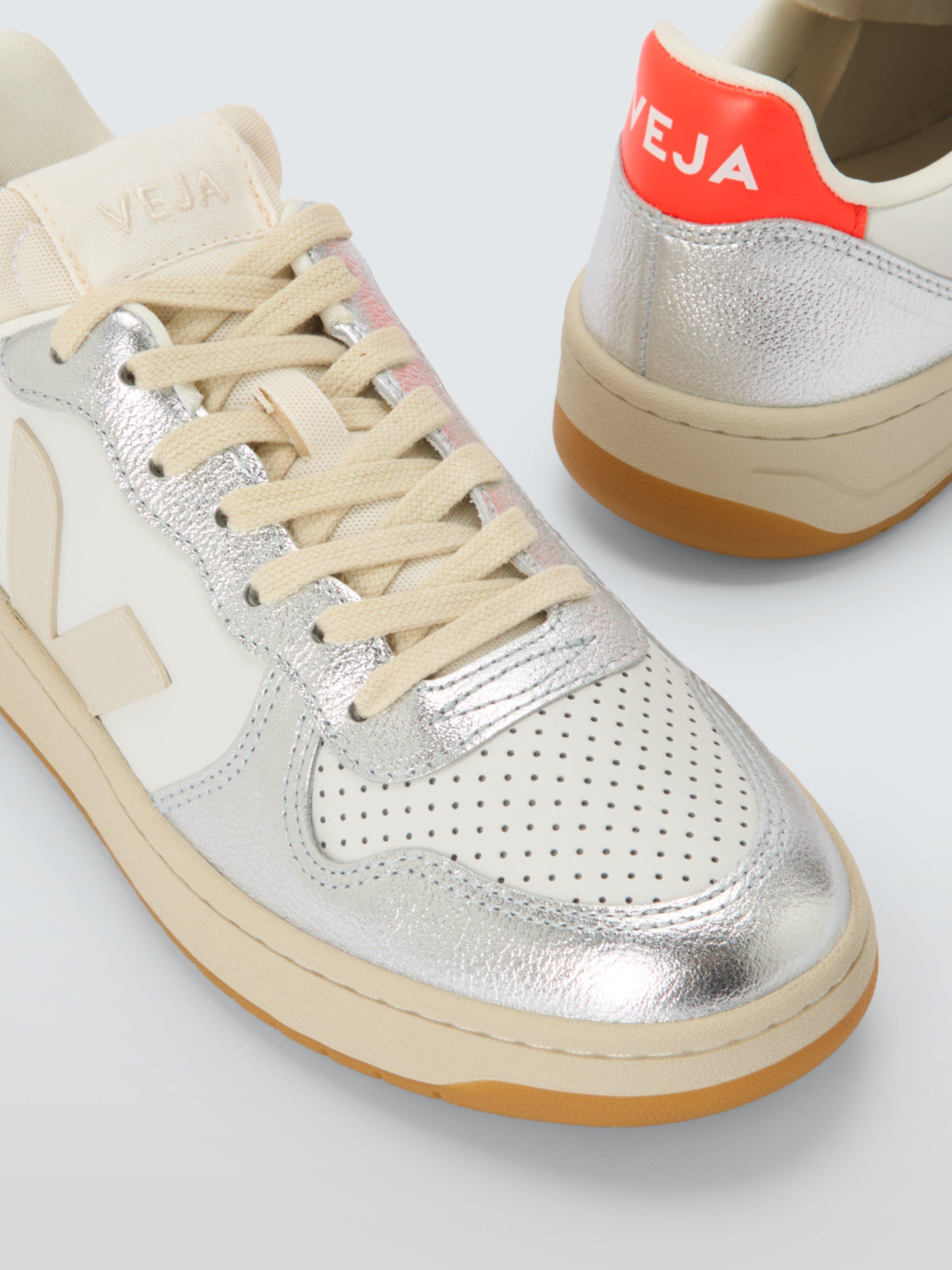 Product image 3 of 4, which shows VEJA V-10 Leather Trainers, White/Silver, 6