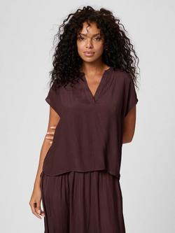 KAFFE Anja V-Neck Blouse, Mid Red, Mid Red