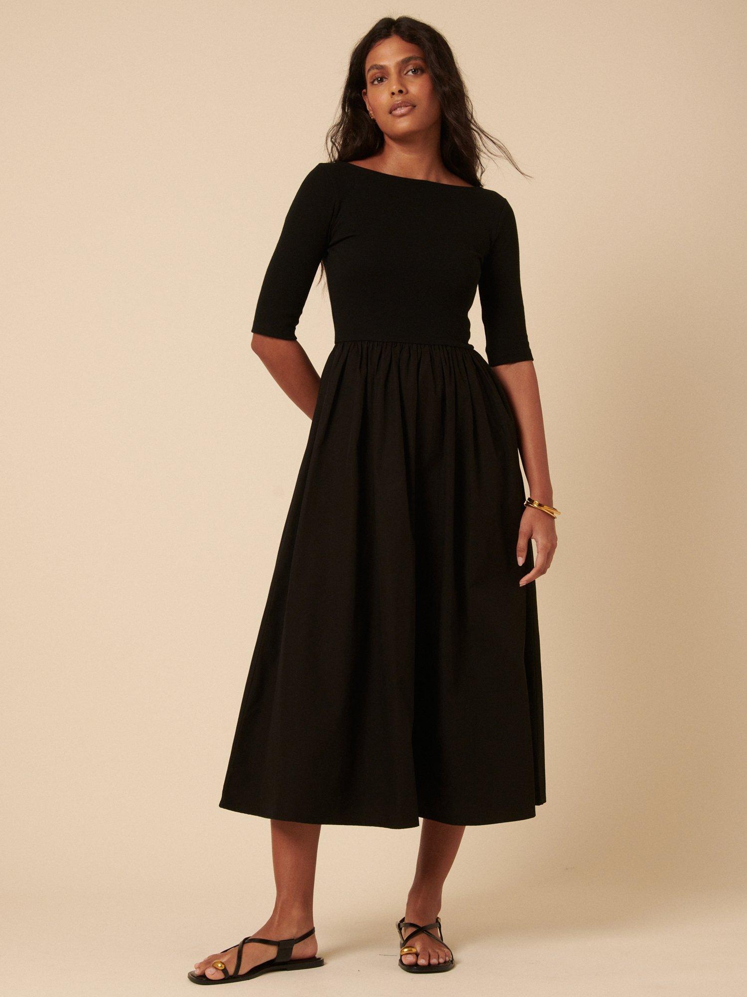 Product image 1 of 5, which shows Nobody's Child Short Sleeve Scoop Back Cotton Midi Dress, Black, 6