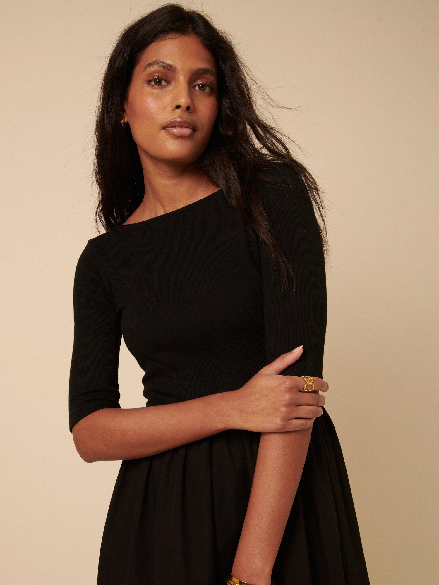 Product image 3 of 5, which shows Nobody's Child Short Sleeve Scoop Back Cotton Midi Dress, Black, 6