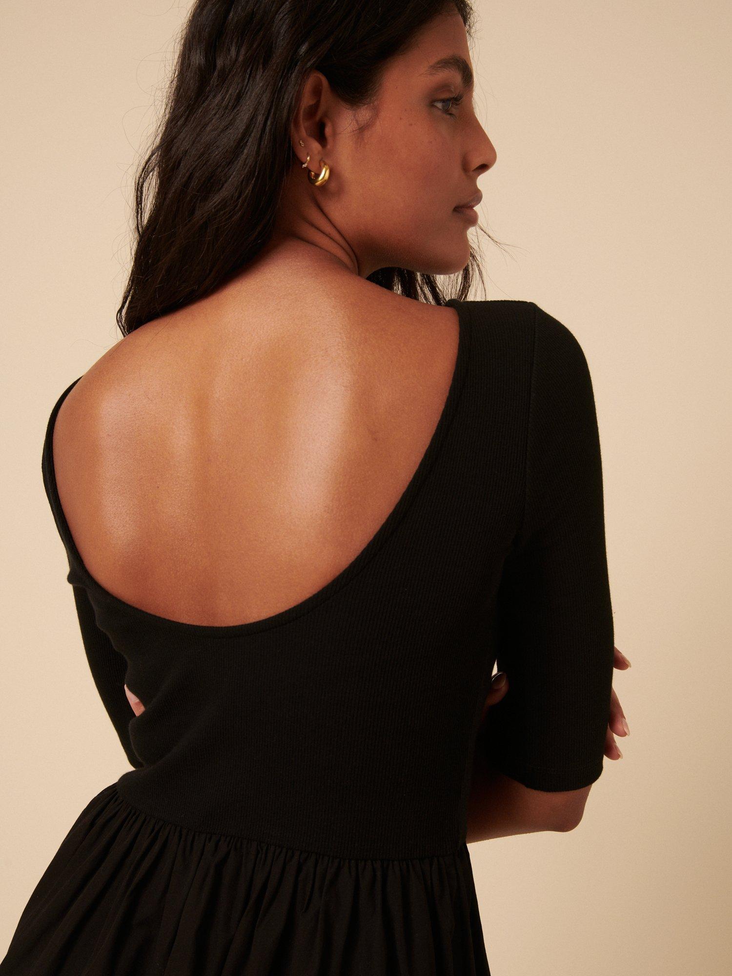 Product image 4 of 5, which shows Nobody's Child Short Sleeve Scoop Back Cotton Midi Dress, Black, 6