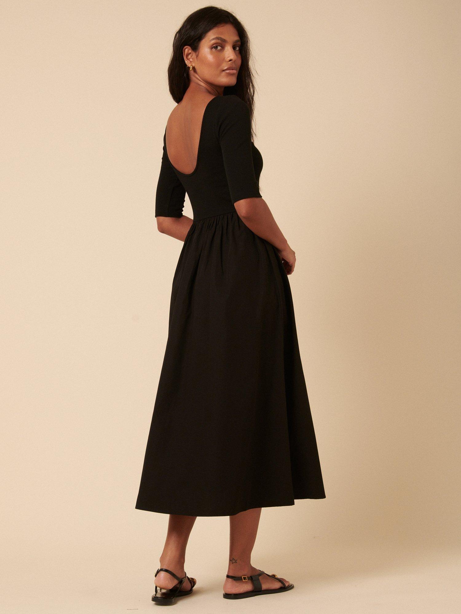Product image 5 of 5, which shows Nobody's Child Short Sleeve Scoop Back Cotton Midi Dress, Black, 6