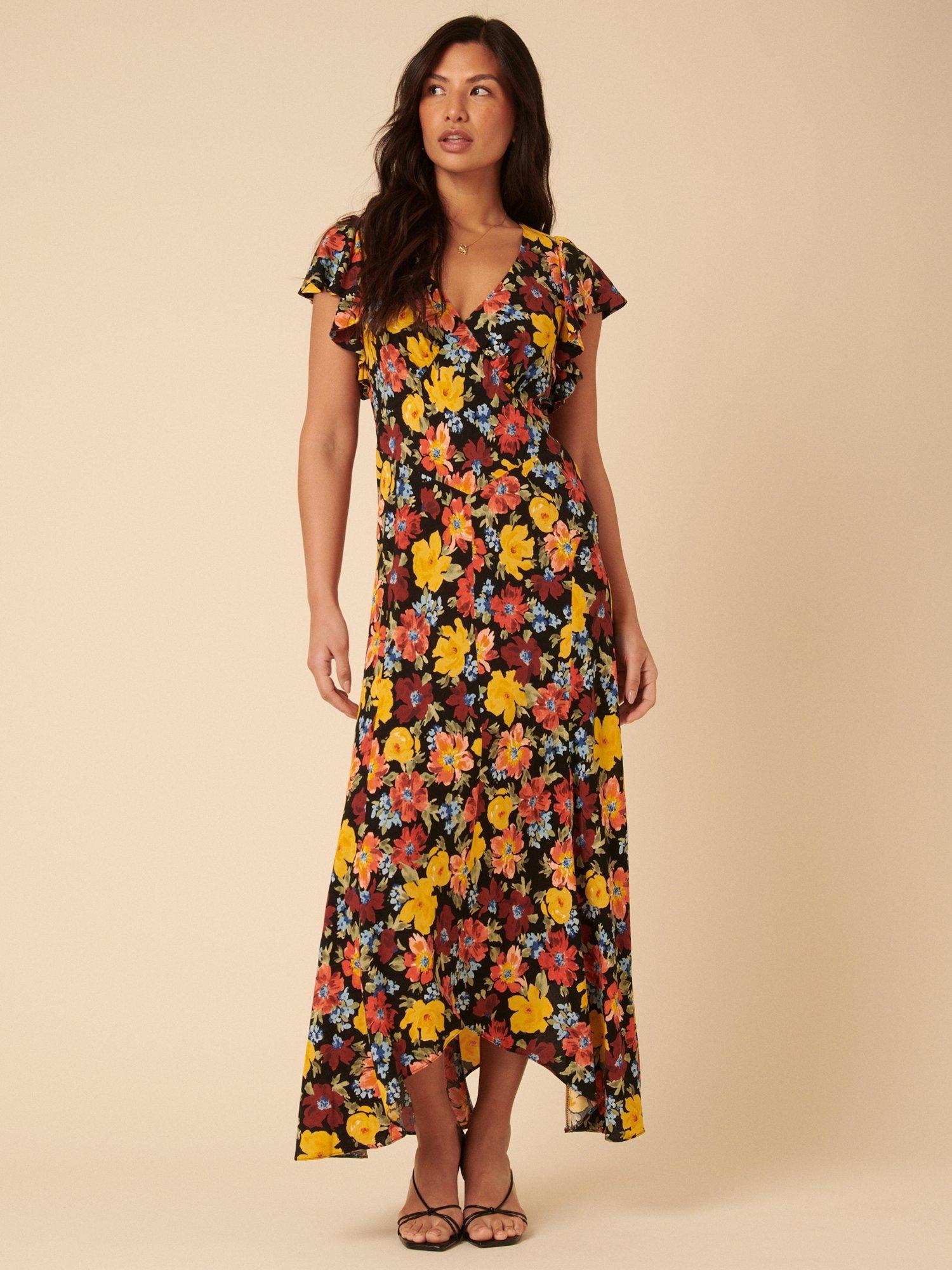 Product image 1 of 4, which shows Nobody's Child Loubelle Cap Sleeve Floral Print Midi Dress, Multi, 6