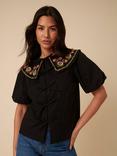 Nobody's Child Joplin Embroidered Floral Collar Top, Black