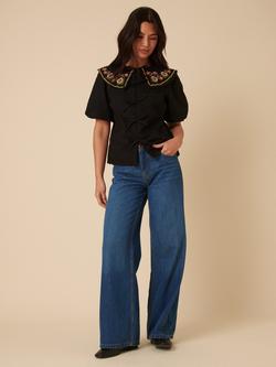 Nobody's Child Joplin Embroidered Floral Collar Top, Black - view 2, Black
