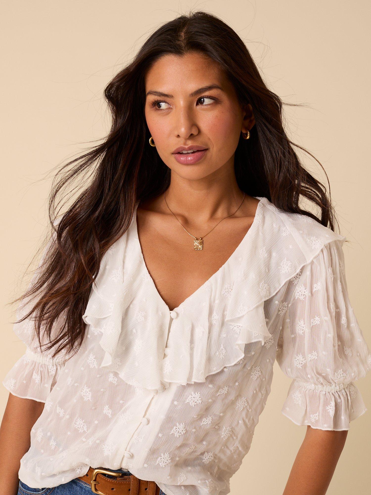 Product image 1 of 5, which shows Nobody's Child Whitney Ruffle Top, White, 18