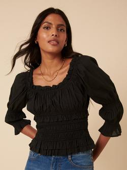 Nobody's Child Cher Shirred Waist Cotton Top, Black, Black