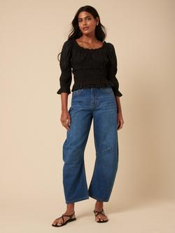 Nobody's Child Cher Shirred Waist Cotton Top, Black - view 2, Black