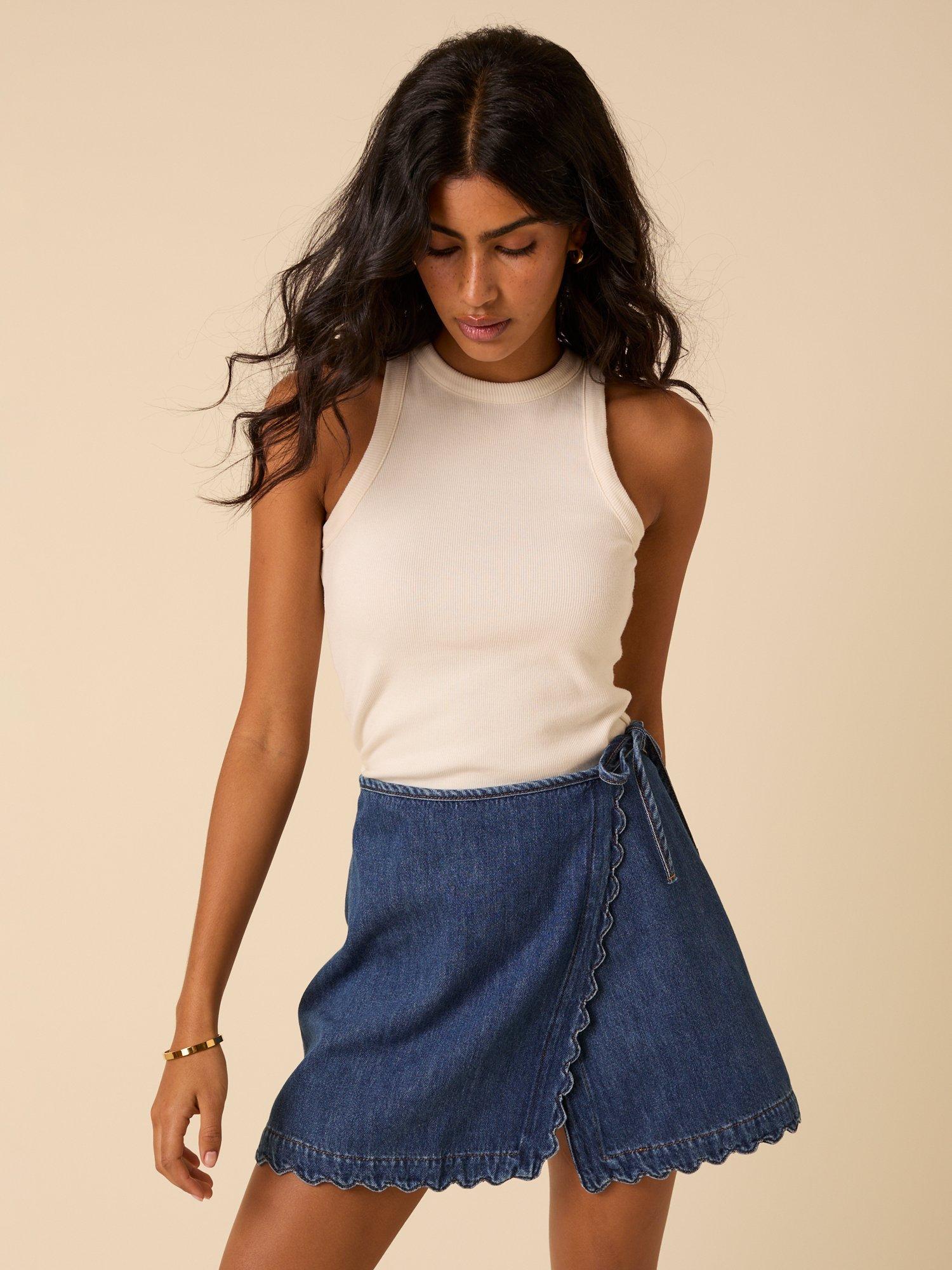 Product image 1 of 5, which shows Nobody's Child Scallop Trim Denim Wrap Skirt, Denim, 6