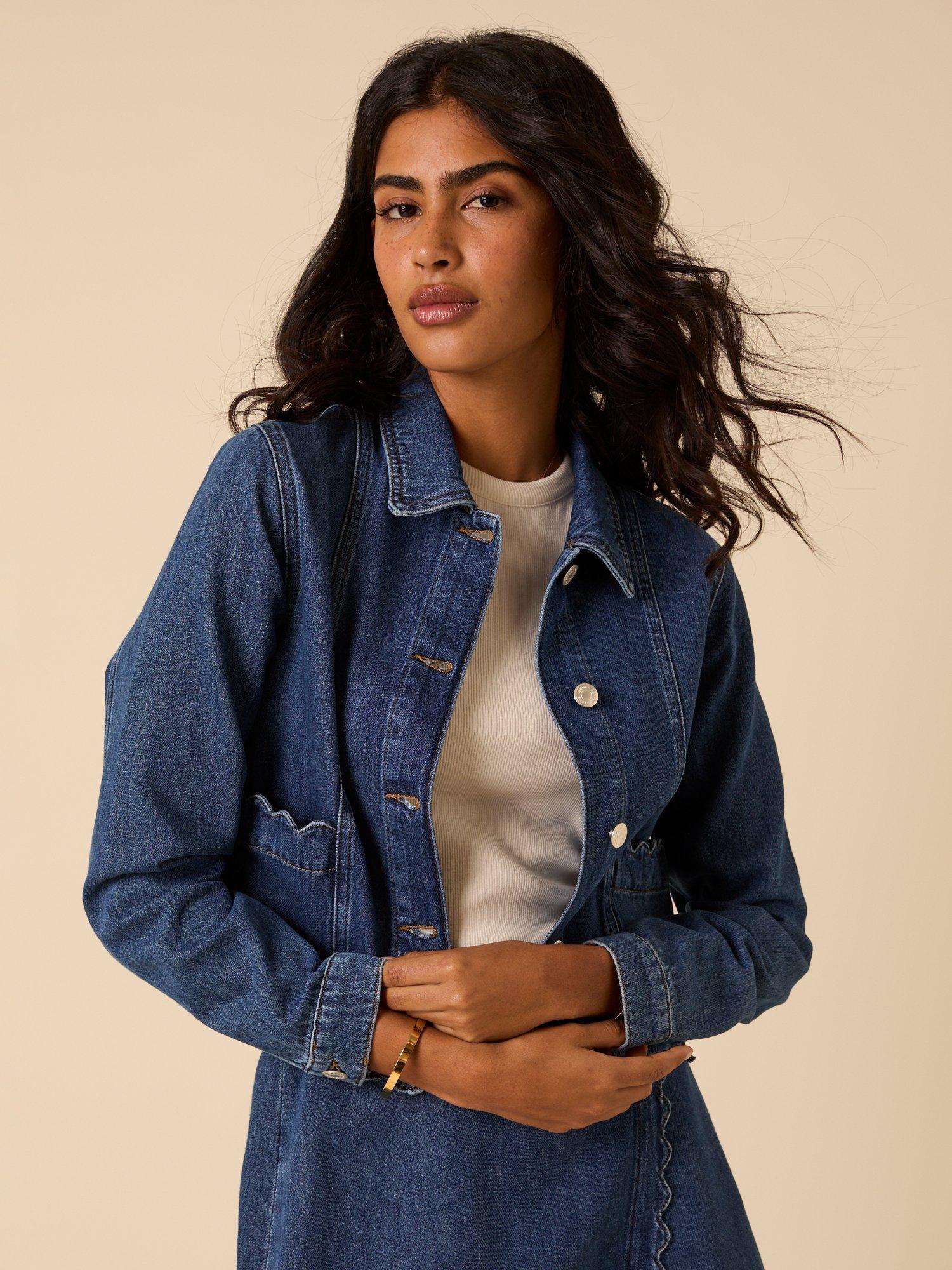 Product image 3 of 5, which shows Nobody's Child Scallop Trim Denim Jacket, Denim, 16