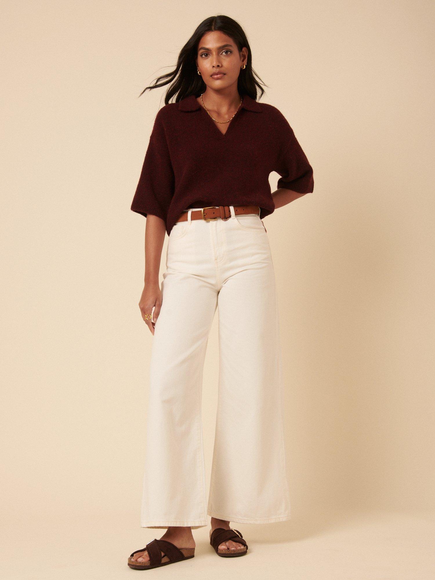 Product image 2 of 5, which shows Nobody's Child Short Sleeve Open Polo Collar Knit Top, Burgundy, XS