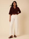 Nobody's Child Short Sleeve Open Polo Collar Knit Top, Burgundy