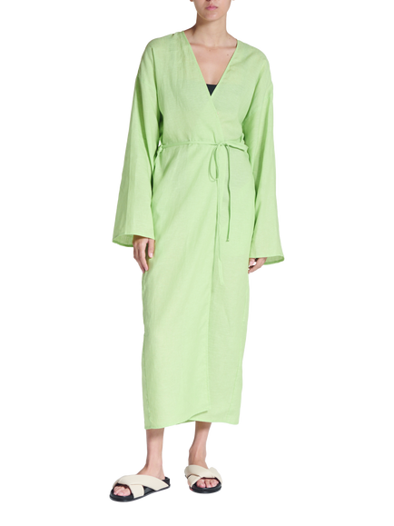 ASCENO Lorenzo Linen Robe, Lime Green