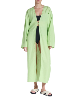 ASCENO Lorenzo Linen Robe - view 2, Lime Green