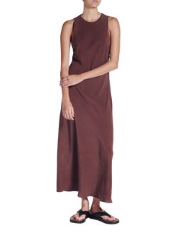 ASCENO Valenica Sleeveless Silk Midi Dress, Mahogany - view 2, Mahogany