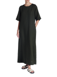 ASCENO Mina Linen Maxi Dress, Dark Green