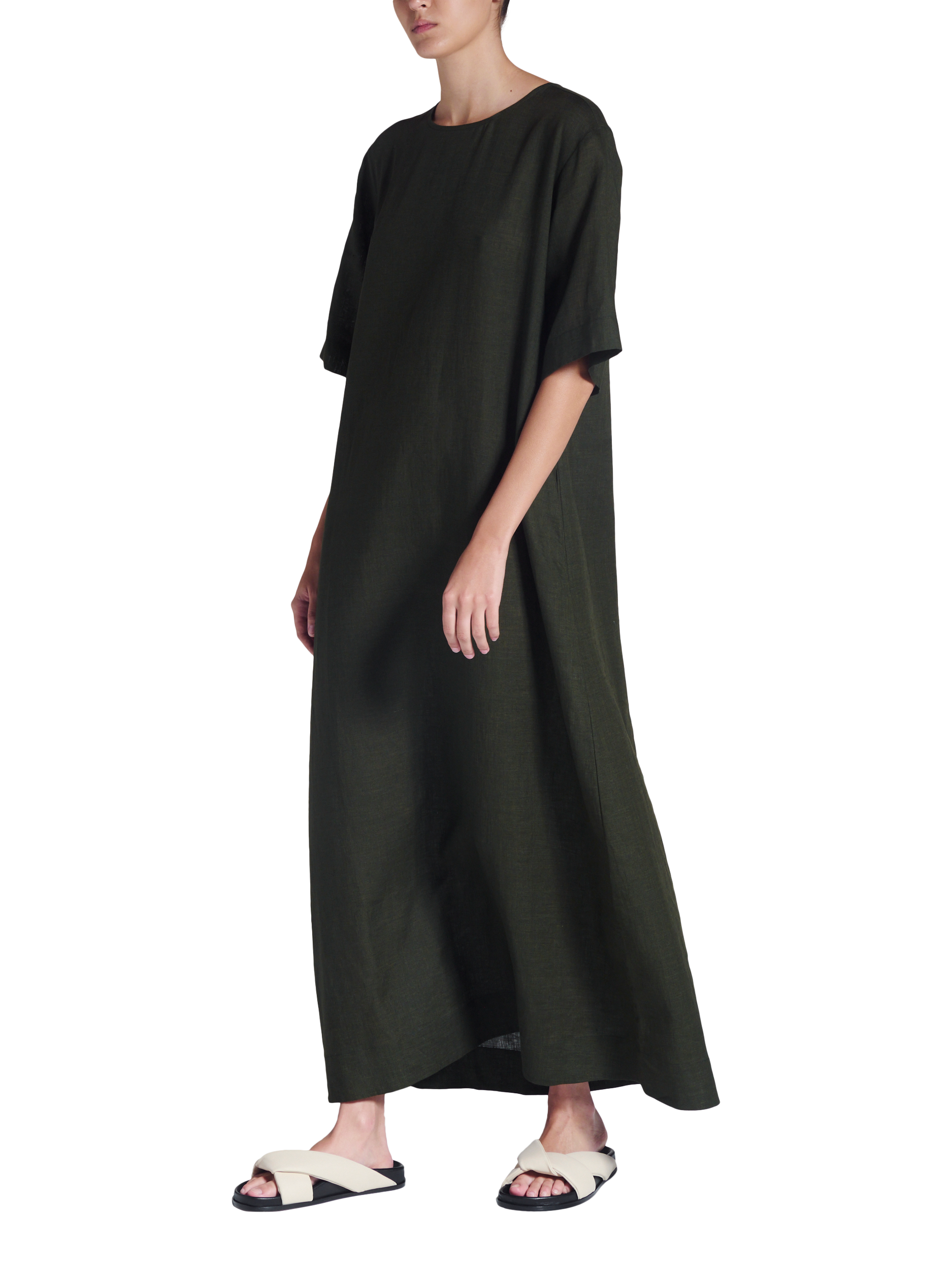 Product image 2 of 6, which shows ASCENO Mina Linen Maxi Dress, Dark Green, XS