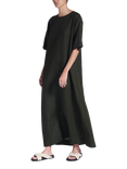 ASCENO Mina Linen Maxi Dress, Dark Green
