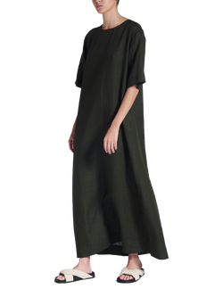 ASCENO Mina Linen Maxi Dress, Dark Green - view 2, Dark Green
