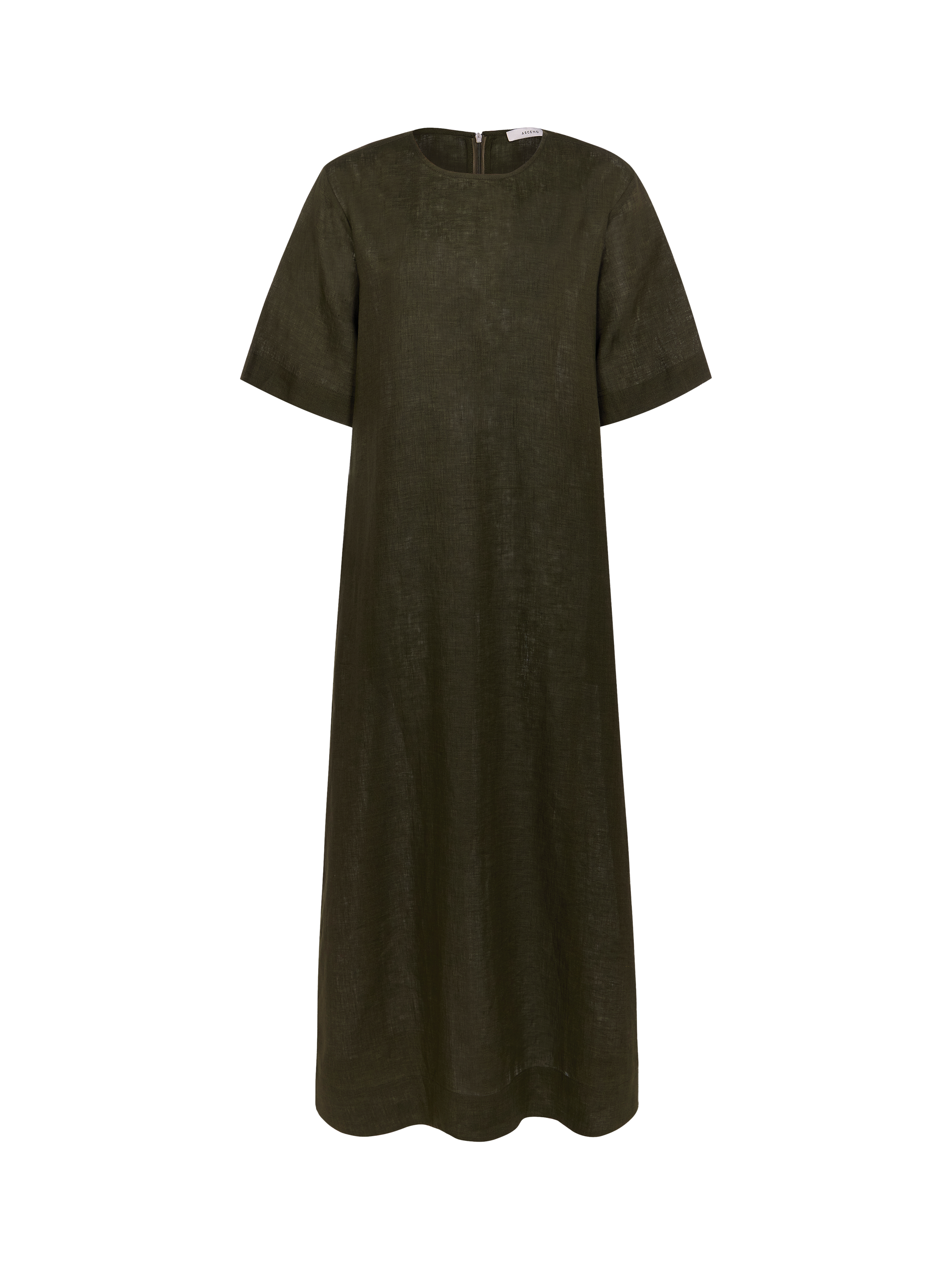 Product image 4 of 6, which shows ASCENO Mina Linen Maxi Dress, Dark Green, XS
