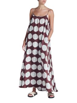 ASCENO Napoli Sleeveless Sunflower Print Silk Maxi Dress, Brown/White, Brown/White