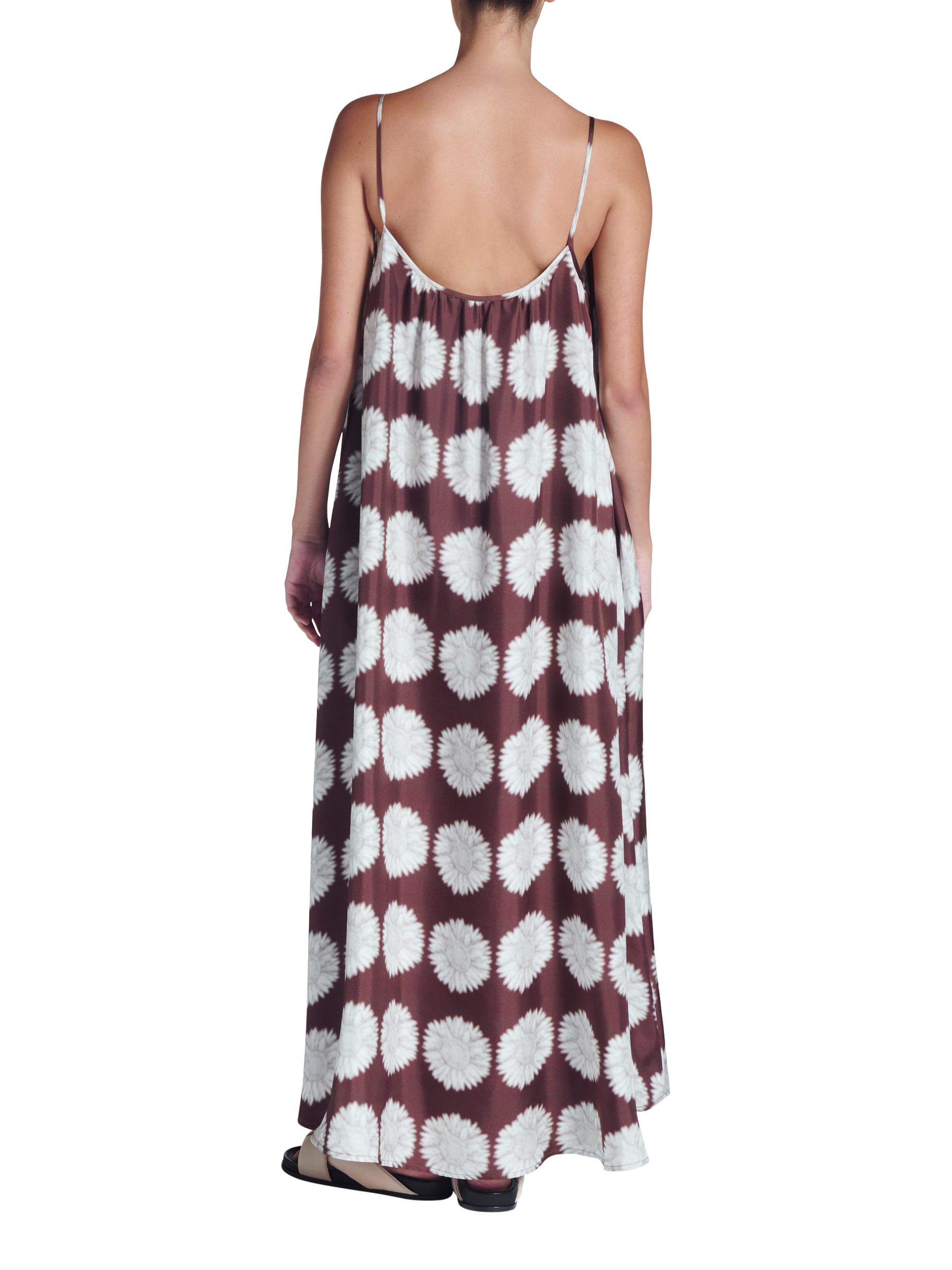 Product image 2 of 5, which shows ASCENO Napoli Sleeveless Sunflower Print Silk Maxi Dress, Brown/White, XS